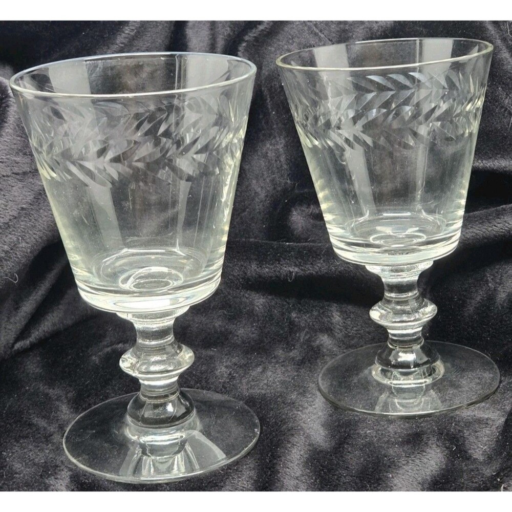 Set of 2 Bryce Wales Laurel 5.5 in Water Goblets  1950's with Manganese UV glow